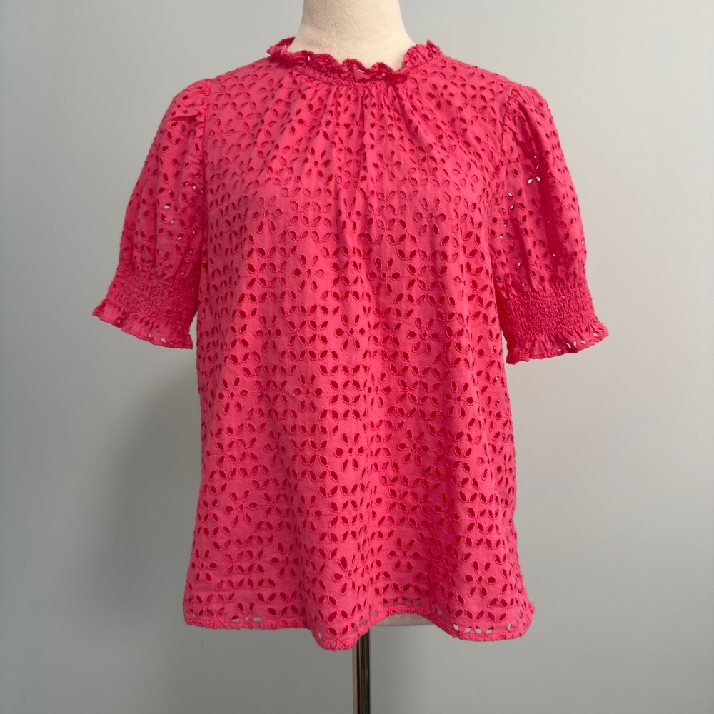 J Crew Women’s Smocked puff-sleeve top in eyelet Size M‎